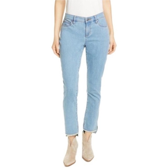 Eileen Fisher Step-Hem Ankle Slim Jeans in Frost Size 12 Raw - Picture 1 of 12